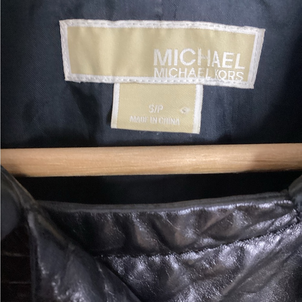 Michael Kors Double-Breasted Black Genuine Leather Jacket S - Picture 15 of 16